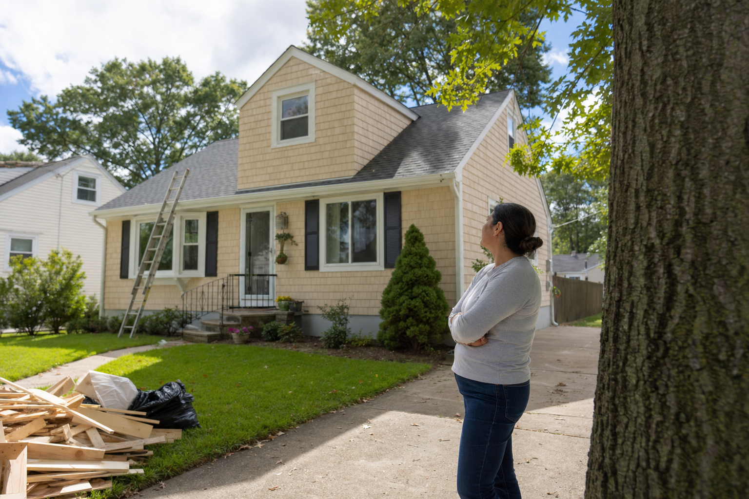 Completed shed dormer on a cape cod house in a Hempstead neighborhood