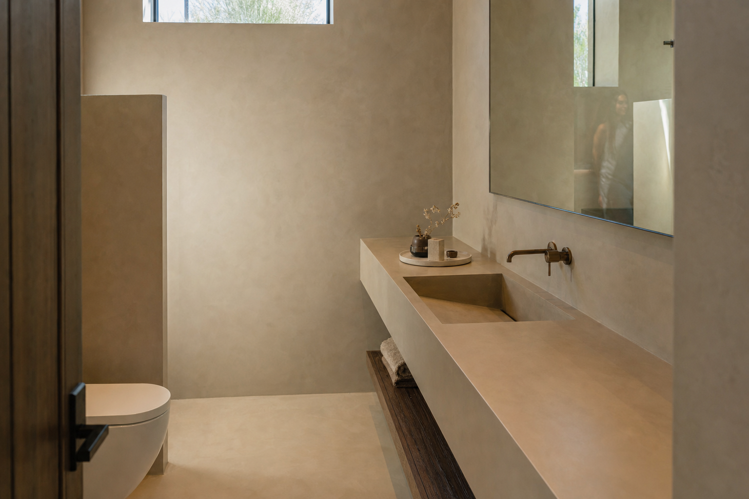 Seamless microcement finish in a modern Scottsdale bathroom